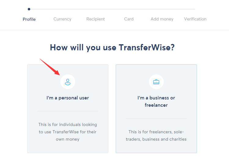 TransferWise 新建账户选择