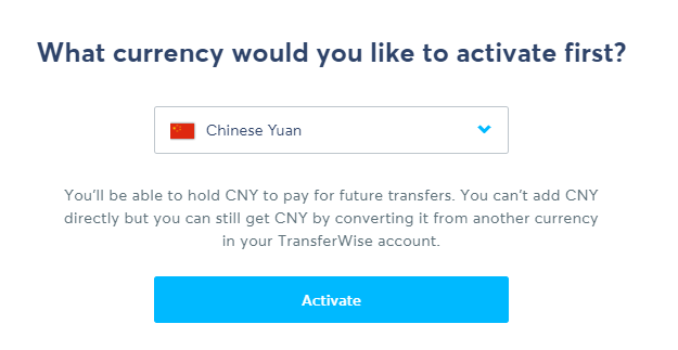 TransferWise 新建激活人民币账户