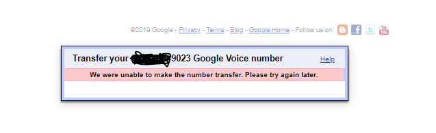We were unable to make the number transfer. Please try again later.