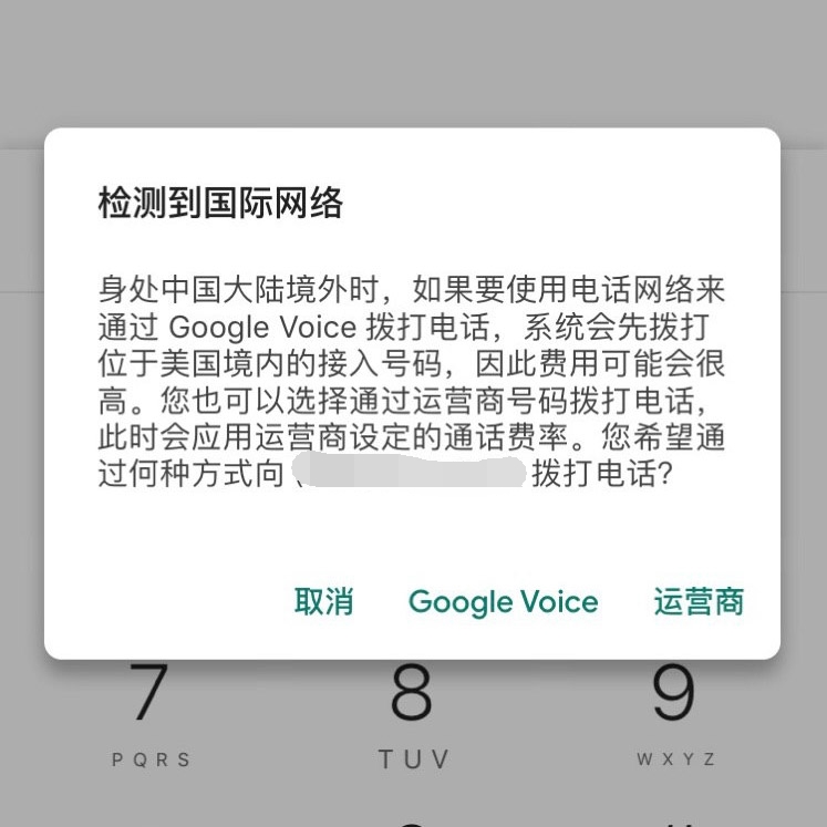 Google Voice检测到国际网络